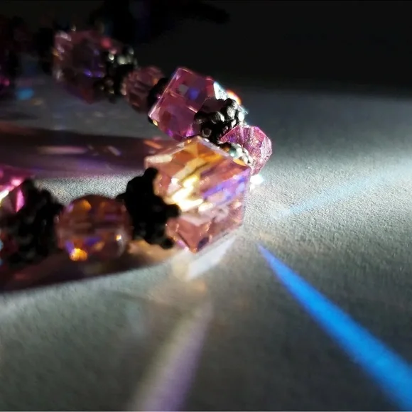 925 Breast Cancer 25 grams Awareness Pink Glass Beads Toggle Bracelet Vintage - Picture 4 of 6